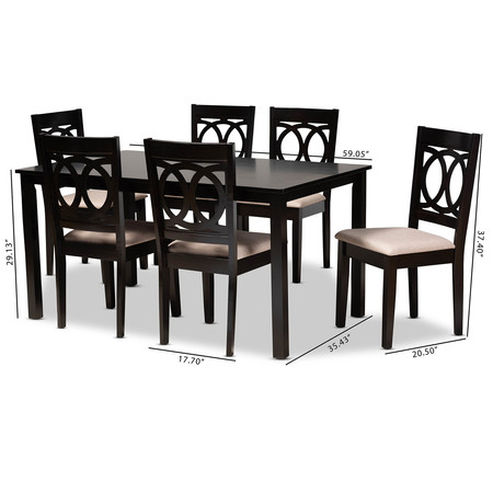 Baxton Studio Lenoir Sand Upholstered Espresso Wood 7-Piece Dining Set 162-10523-10519